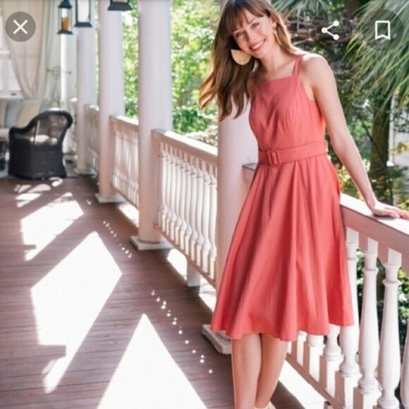 Gal Meets Glam Ruth belted linen A line Pink Dress Size 6 - Picture 1 of 5